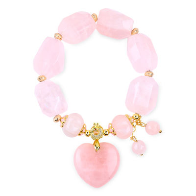 गुणवत्ता  14MM Multi Facted Rose Quartz Stone Crystal Bracelet Heart Carving फैक्टरी