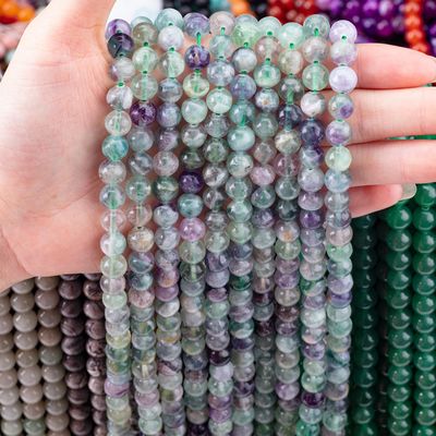 प्राकृतिक क्रिस्टल रत्न DIY आभूषण बनाने के लिए फ्लोराइट गोल मोती