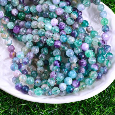 प्राकृतिक क्रिस्टल रत्न DIY आभूषण बनाने के लिए फ्लोराइट गोल मोती