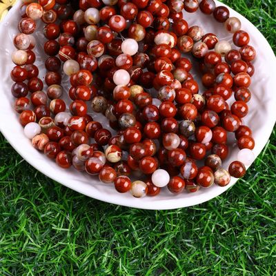 लाल जास्पिर गोल मोती प्राकृतिक क्रिस्टल रत्न विभिन्न मोती आकार DIY आभूषण बनाने के लिए ढीले मोती स्ट्रैंड्स