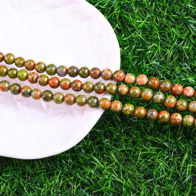 अनकाइट गोल मोती प्राकृतिक क्रिस्टल रत्न विभिन्न मोती आकार DIY आभूषण बनाने के लिए ढीले मोती स्ट्रैंड्स