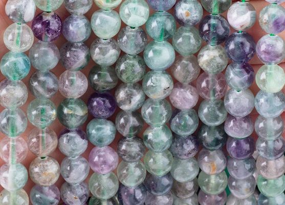 प्राकृतिक क्रिस्टल रत्न DIY आभूषण बनाने के लिए फ्लोराइट गोल मोती