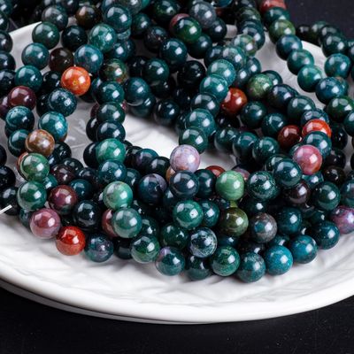 रक्त पत्थर गोल मोती प्राकृतिक क्रिस्टल रत्न DIY आभूषण बनाने के लिए ढीला मोती स्ट्रैंड्स