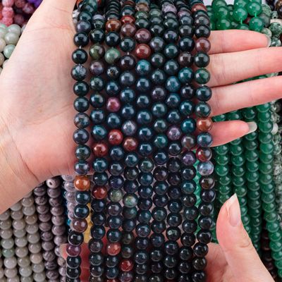 रक्त पत्थर गोल मोती प्राकृतिक क्रिस्टल रत्न DIY आभूषण बनाने के लिए ढीला मोती स्ट्रैंड्स