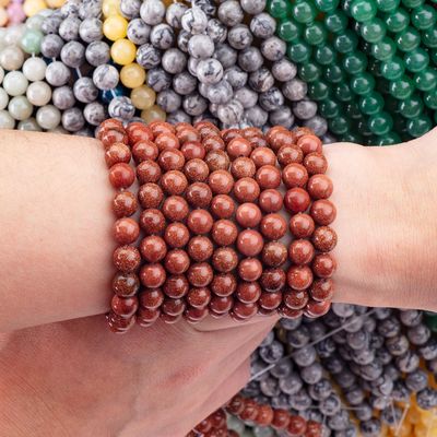 स्वर्ण सैंडस्टोन गोल मोती प्राकृतिक क्रिस्टल रत्न DIY आभूषण बनाने के लिए ढीला मोती स्ट्रैंड्स