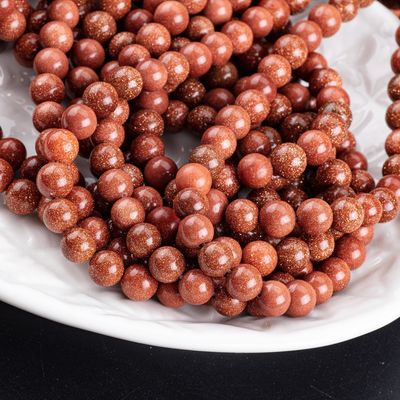स्वर्ण सैंडस्टोन गोल मोती प्राकृतिक क्रिस्टल रत्न DIY आभूषण बनाने के लिए ढीला मोती स्ट्रैंड्स