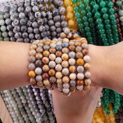 क्रिसैंथ पत्थर गोल मोती प्राकृतिक क्रिस्टल रत्न DIY आभूषण बनाने के लिए ढीला मोती स्ट्रैंड्स