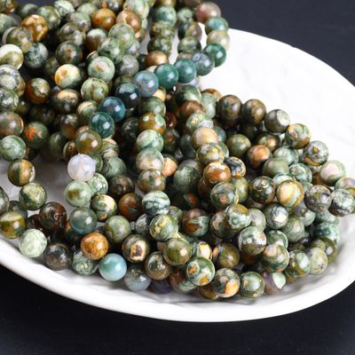 कम्बाबा जैस्पर गोल मोती प्राकृतिक क्रिस्टल रत्न DIY आभूषण बनाने के लिए ढीला मोती स्ट्रैंड्स