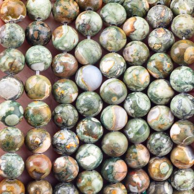 कम्बाबा जैस्पर गोल मोती प्राकृतिक क्रिस्टल रत्न DIY आभूषण बनाने के लिए ढीला मोती स्ट्रैंड्स