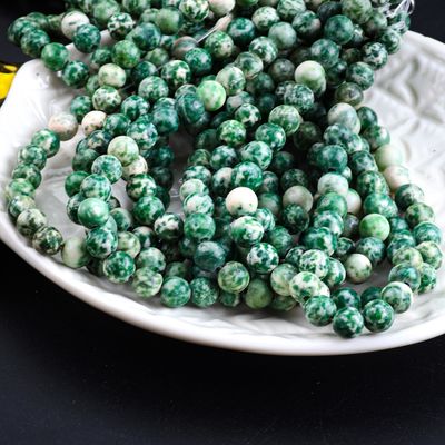 नीले धब्बेदार गोल मोती प्राकृतिक क्रिस्टल रत्न DIY आभूषण बनाने के लिए ढीले मोती स्ट्रैंड्स