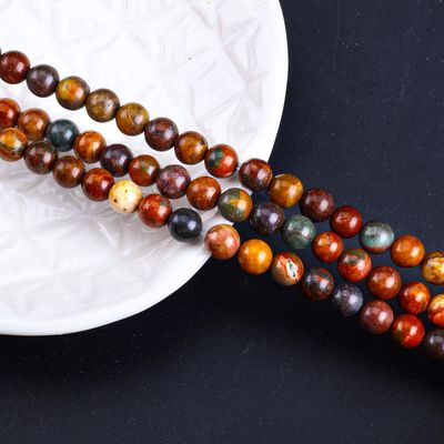 लाल तुलसी गोल मोती प्राकृतिक क्रिस्टल रत्न DIY आभूषण बनाने के लिए ढीला मोती स्ट्रैंड्स