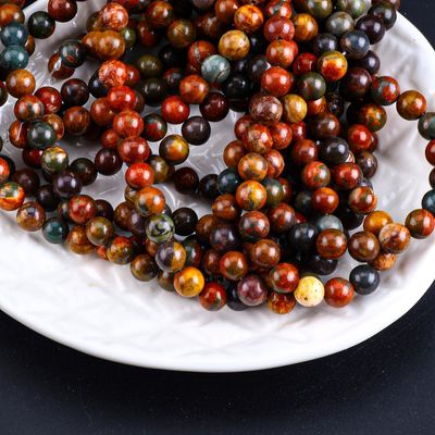 लाल तुलसी गोल मोती प्राकृतिक क्रिस्टल रत्न DIY आभूषण बनाने के लिए ढीला मोती स्ट्रैंड्स
