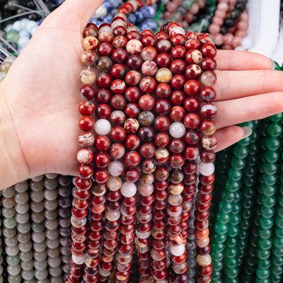 प्राकृतिक पॉलिश क्रिस्टल लाल जैस्पर रत्न मोती 8 मिमी DIY अद्वितीय गहने के लिए