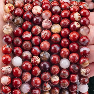 प्राकृतिक पॉलिश क्रिस्टल लाल जैस्पर रत्न मोती 8 मिमी DIY अद्वितीय गहने के लिए