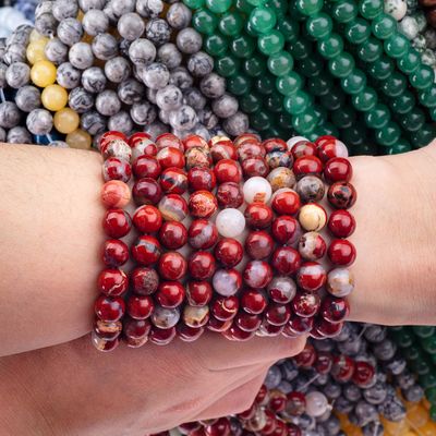 प्राकृतिक पॉलिश क्रिस्टल लाल जैस्पर रत्न मोती 8 मिमी DIY अद्वितीय गहने के लिए