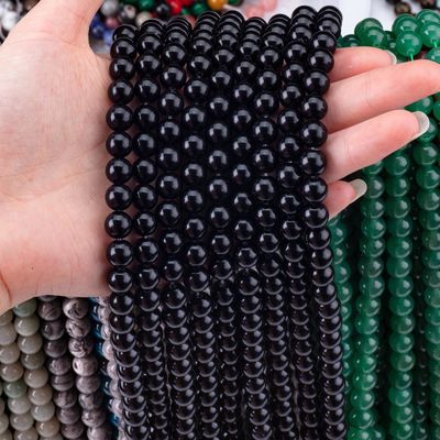 प्राकृतिक क्रिस्टल ब्लैक ऑब्सीडियन 8 मिमी गोल ढीला रत्न मोती DIY आभूषण बनाने के लिए