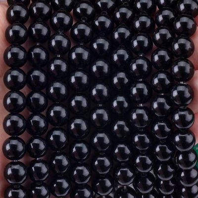 प्राकृतिक क्रिस्टल ब्लैक ऑब्सीडियन 8 मिमी गोल ढीला रत्न मोती DIY आभूषण बनाने के लिए