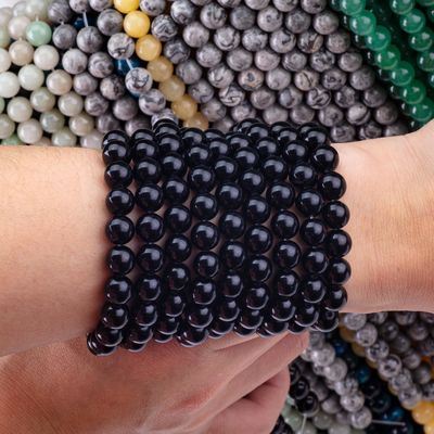 प्राकृतिक क्रिस्टल ब्लैक ऑब्सीडियन 8 मिमी गोल ढीला रत्न मोती DIY आभूषण बनाने के लिए