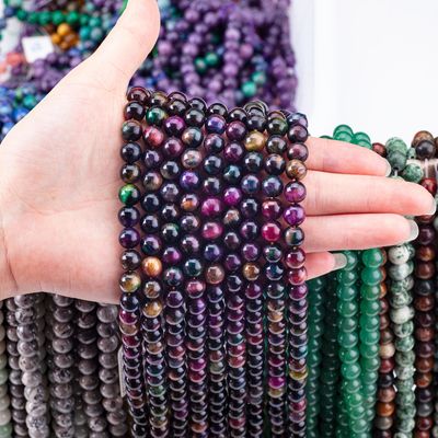 प्राकृतिक क्रिस्टल रत्न इंद्रधनुष बाघ की आंख ढीली मोती स्ट्रैंड DIY आभूषण बनाने के लिए अर्ध कीमती पत्थर