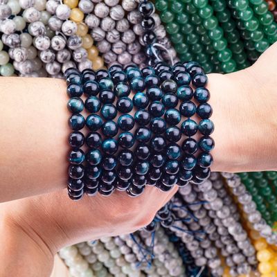 प्राकृतिक क्रिस्टल रत्न स्याही नीली बाघ की आंख ढीली मोती स्ट्रैंड DIY आभूषण बनाने के लिए अर्ध कीमती पत्थर
