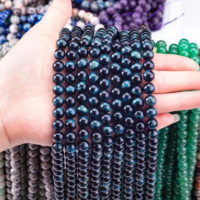 प्राकृतिक क्रिस्टल रत्न स्याही नीली बाघ की आंख ढीली मोती स्ट्रैंड DIY आभूषण बनाने के लिए अर्ध कीमती पत्थर