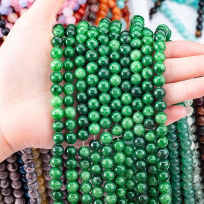 प्राकृतिक क्रिस्टल गहरे हरे रंग का जडेइट 8MM गोल ढीला मोती DIY आभूषण बनाने के लिए रत्न मोती