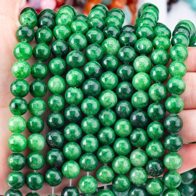 प्राकृतिक क्रिस्टल गहरे हरे रंग का जडेइट 8MM गोल ढीला मोती DIY आभूषण बनाने के लिए रत्न मोती