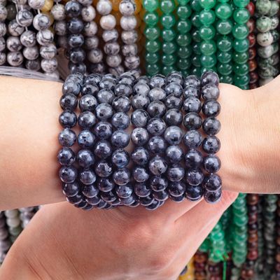 प्राकृतिक क्रिस्टल रत्न काला लैब्राडोरिट ढीला मोती स्ट्रैंड DIY आभूषण बनाने के लिए अर्ध कीमती पत्थर