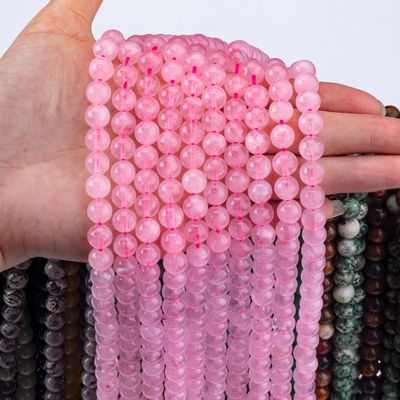 प्राकृतिक क्रिस्टल रत्न गुलाब क्वार्ट्ज ढीला मोती स्ट्रैंड DIY आभूषण बनाने के लिए अर्ध कीमती पत्थर