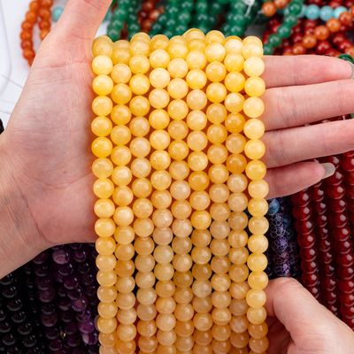 क्रीम येलो जेड प्राकृतिक क्रिस्टल रत्न ढीला मोती स्ट्रैंड्स DIY आभूषण बनाने के लिए अर्द्ध कीमती पत्थर
