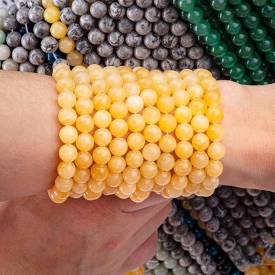 क्रीम येलो जेड प्राकृतिक क्रिस्टल रत्न ढीला मोती स्ट्रैंड्स DIY आभूषण बनाने के लिए अर्द्ध कीमती पत्थर