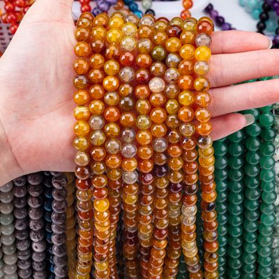आध्यात्मिक प्राकृतिक गहरे पीले ड्रैगन Agate 8MM गोल ढीला मोती हस्तनिर्मित गहने और Keychain के लिए