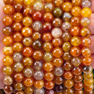 आध्यात्मिक प्राकृतिक गहरे पीले ड्रैगन Agate 8MM गोल ढीला मोती हस्तनिर्मित गहने और Keychain के लिए