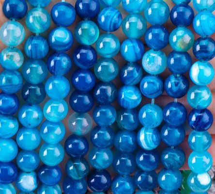 नीली धारीदार अजात ढीली मोती के स्ट्रैंड DIY आभूषण बनाने के लिए अर्द्ध कीमती पत्थर