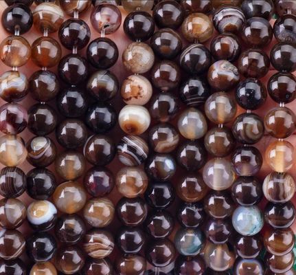 DIY आभूषण बनाने के लिए कॉफी स्ट्रिप एगेट ढीली मोती स्ट्रैंड्स अर्ध कीमती पत्थर