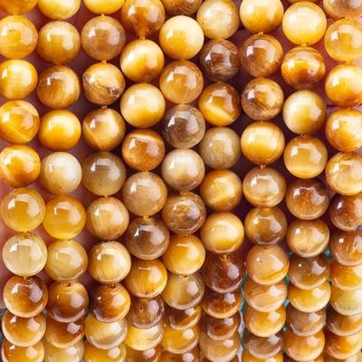 8 मिमी गोल्डन टाइगर आई रत्न मोती ज्वेलरी बनाने के लिए क्रिस्टल पत्थर मोती