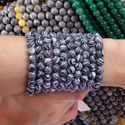 सिंथेटिक ज़ेब्रा मालाकाइट ढीला मोती स्ट्रैंड्स DIY आभूषण बनाने के लिए सफेद और काले अर्ध कीमती पत्थर