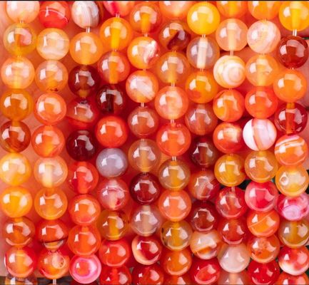 नारंगी धारीदार अजात ढीली मोती के तार DIY आभूषण बनाने के लिए अर्ध कीमती पत्थर