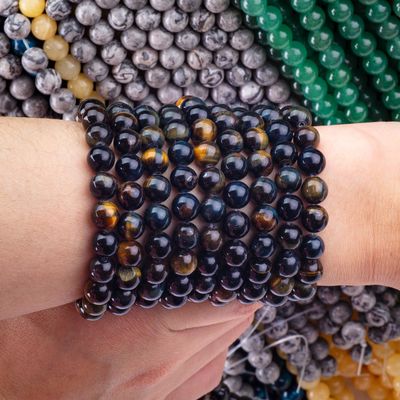 प्राकृतिक क्रिस्टल रत्न पीला नीला बाघ की आंख ढीला मोती स्ट्रैंड DIY आभूषण बनाने के लिए अर्ध कीमती पत्थर
