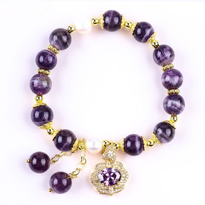 10mm Bead Dream Amethyst Stone Stretch Bracelets With Purple Bling Bling Charm 10 मिमी मोती सपना अमीथिस्ट पत्थर खिंचाव कंगन बैंगनी ब्लिंग आकर्षण के साथ