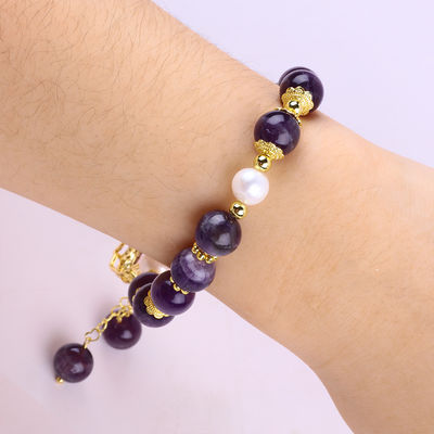 10mm Bead Dream Amethyst Stone Stretch Bracelets With Purple Bling Bling Charm 10 मिमी मोती सपना अमीथिस्ट पत्थर खिंचाव कंगन बैंगनी ब्लिंग आकर्षण के साथ