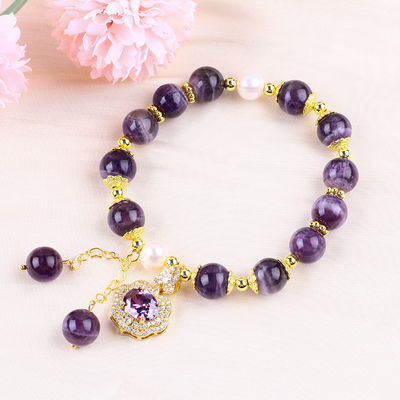 10mm Bead Dream Amethyst Stone Stretch Bracelets With Purple Bling Bling Charm 10 मिमी मोती सपना अमीथिस्ट पत्थर खिंचाव कंगन बैंगनी ब्लिंग आकर्षण के साथ