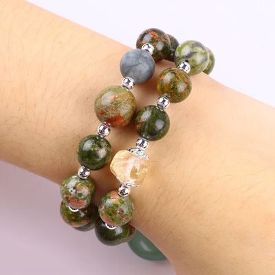 हस्तनिर्मित रत्न मोती कंगन प्राकृतिक Unakite पत्थर कंगन समायोज्य दिल ग्रीन Aventurine आकर्षण कंगन पी के लिए