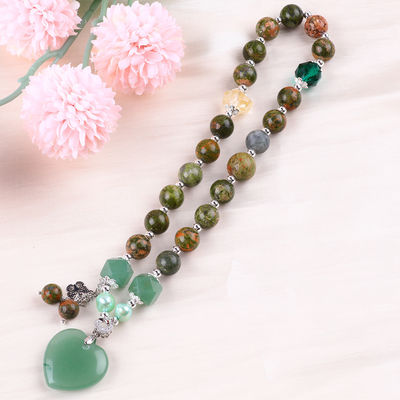 हस्तनिर्मित रत्न मोती कंगन प्राकृतिक Unakite पत्थर कंगन समायोज्य दिल ग्रीन Aventurine आकर्षण कंगन पी के लिए