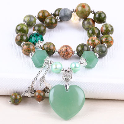 हस्तनिर्मित रत्न मोती कंगन प्राकृतिक Unakite पत्थर कंगन समायोज्य दिल ग्रीन Aventurine आकर्षण कंगन पी के लिए