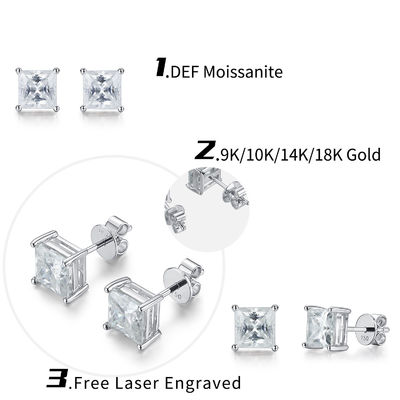 जन्मदिन के उपहार के लिए क्यूबिक 18K सोने Moissanite डायमंड स्टड झुमके