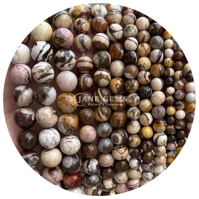 थोक प्राकृतिक पत्थर गोल ढीले मोती 8 मिमी गुलाबी ज़ेब्रा जैस्पर ढीले मोती टूरमालाइन गोल मोती आभूषण के लिए spacers