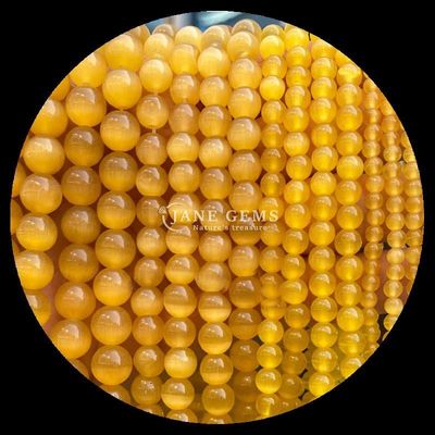 स्वर्ण जैतून नीला रंग रत्न मोती गोल आकार बिल्ली की आंख हाथ से बने गहने के लिए ढीले मोती के तार