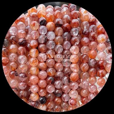 गोल रत्न आग क्वार्ट्ज धुएंदार क्वार्ट्ज मणि स्ट्रैंड्स DIY आभूषण शिल्प के लिए विभिन्न रंगों में