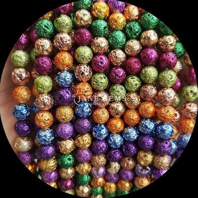 गोल आकार की रत्न मोती विभिन्न रंगों में पॉलिश किए गए लुभावनी हस्तनिर्मित गहने के लिए लेपित लावा पत्थर